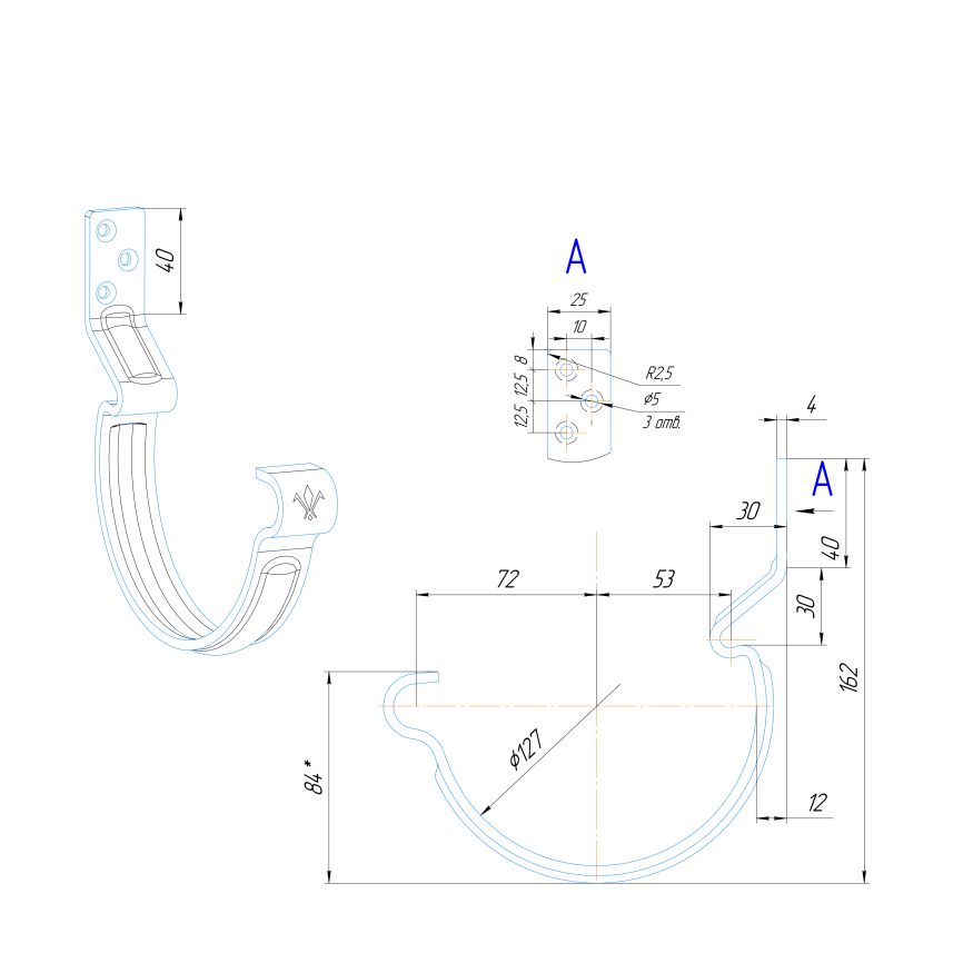 Крюк короткий усиленный модернизированный с комплектом крепления Aquasystem, PU MATT, RAL 8017 Коричневый 150/100 купить в Цандрыпш
