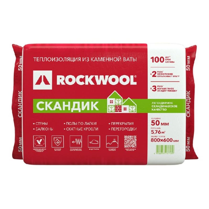 Утеплитель Лайт Баттс Скандик 50х600х800 Rockwool купить в Цандрыпш