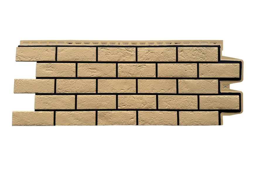 Фасадная панель Grand Line, Состаренный кирпич Design, Песочный, шов RAL 9005 купить в Цандрыпш